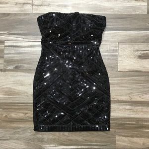 Bebe Black Sequin Strapless Minidress XS